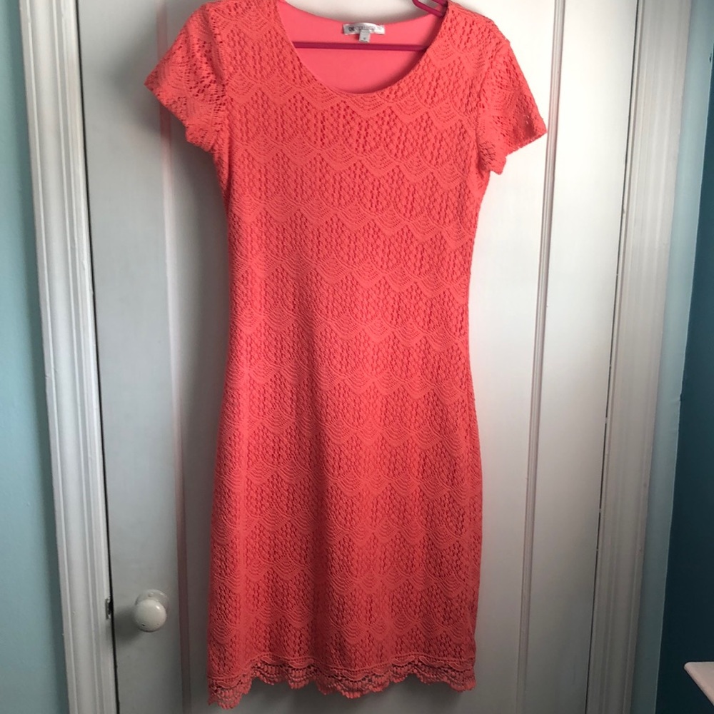 Coral Lace midi dress